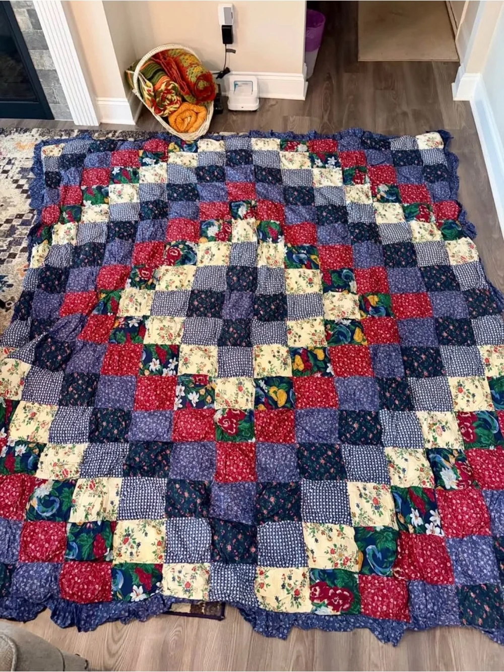 Vintage 1990s JCPenney Home Collection Patchwork Puff Quilt / Comforter